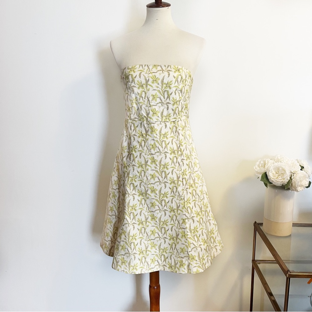 Gap Factory Stretch strapless A line floral print summer dress green size 8